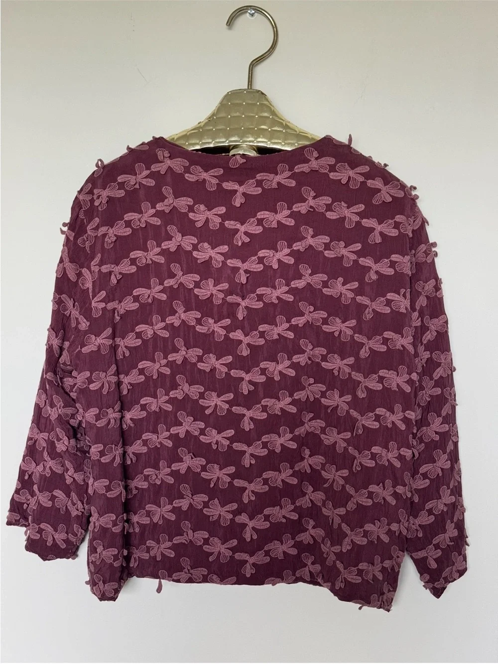 Johnny Was Burgundy Plissé Mesh Embroidered Maxi Dress & Matching Jacket Set S/L